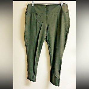 Apt 9 Pants Women's XLS Dark Green Elastic Wide Waist Band Stretch Straight Leg